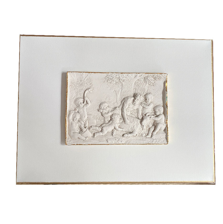Arcadian cherubs and satyr neoclassical canvas wall art mythological relief scene interior styling