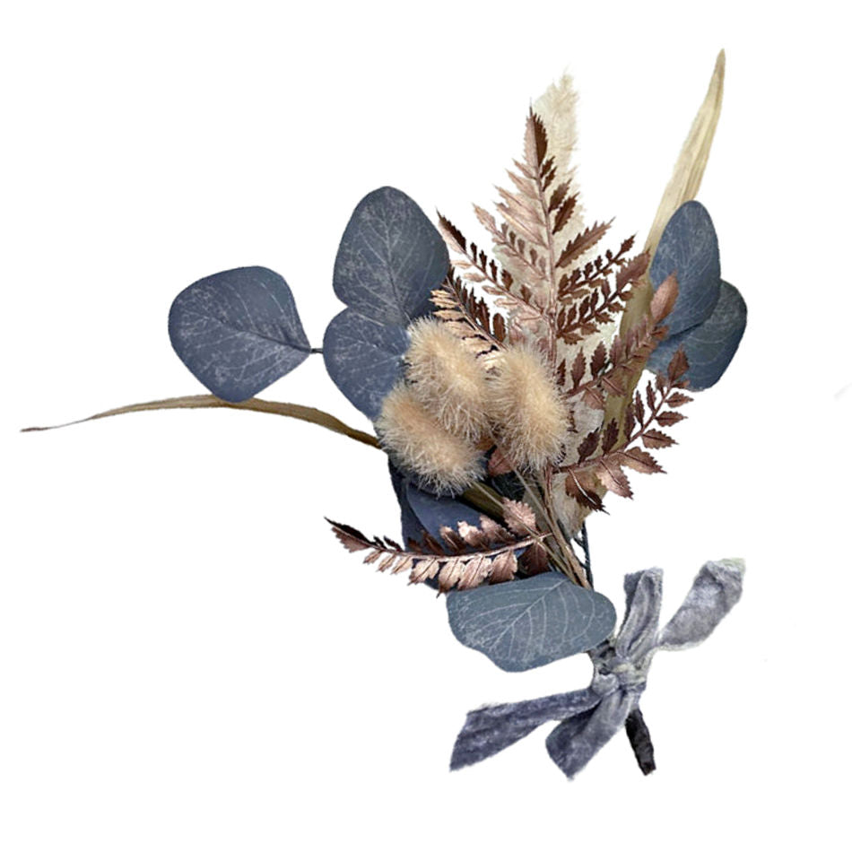 Handmade miniature floral bouquet gift topper with copper leaf and silk eucalyptus