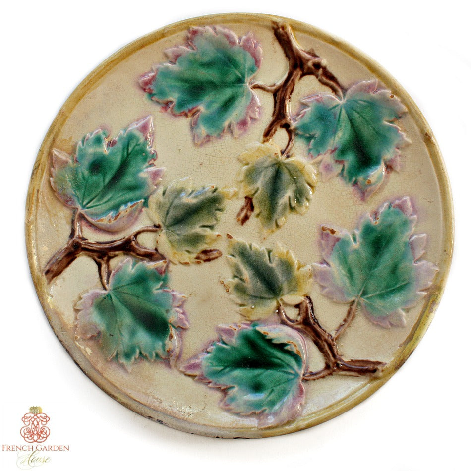 Antique Majolica Griffin Smith &amp; Hill Maple Leaves Plate