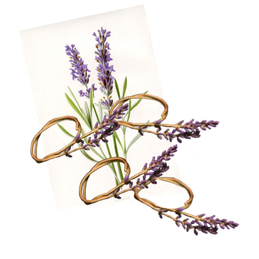 Hand Cast Pewter &amp; Enameled Lavender Napkin Rings