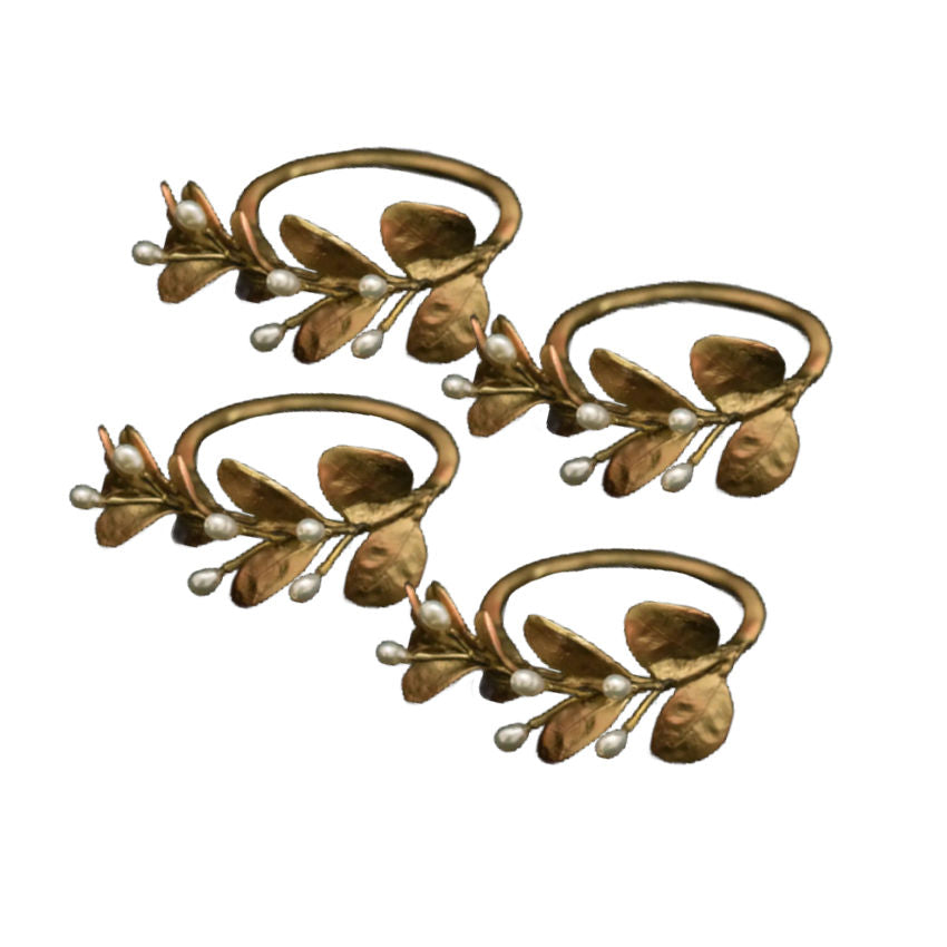 Hand Cast Pewter &amp; Freshwater Pearl Boxwood Napkin Rings Set of 4