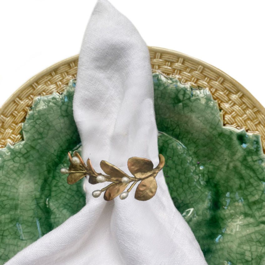 Hand Cast Pewter & Freshwater Pearl Boxwood Napkin Rings Set of 4