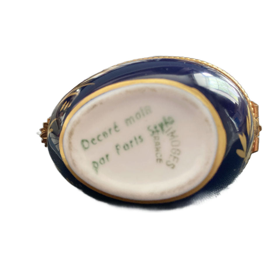 Hand Painted French Limoges Cobalt Blue Box with Quivers & Arrow Paris Style
