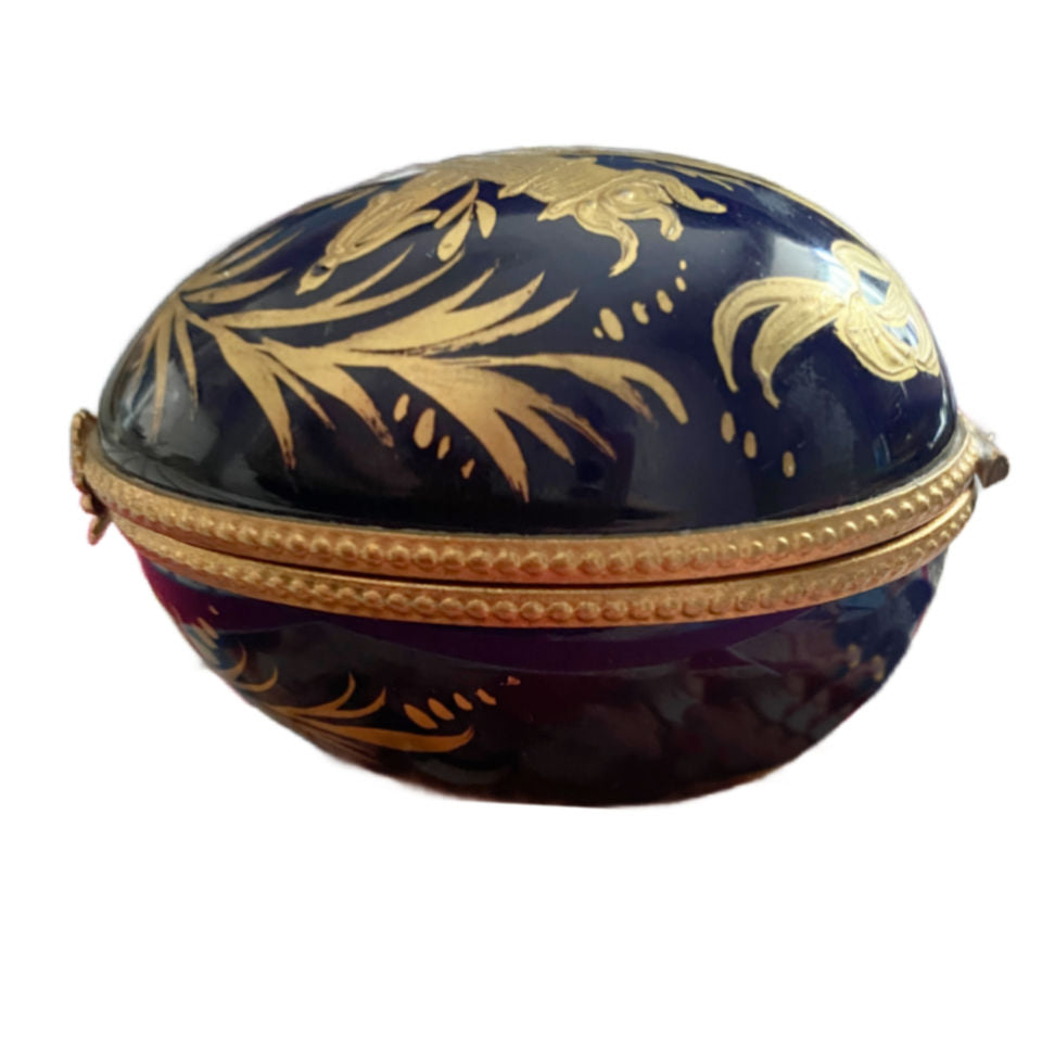 Hand Painted French Limoges Cobalt Blue Box with Quivers & Arrow Paris Style