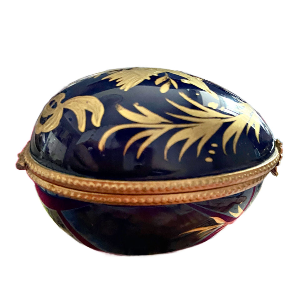Hand Painted French Limoges Cobalt Blue Box with Quivers & Arrow Paris Style