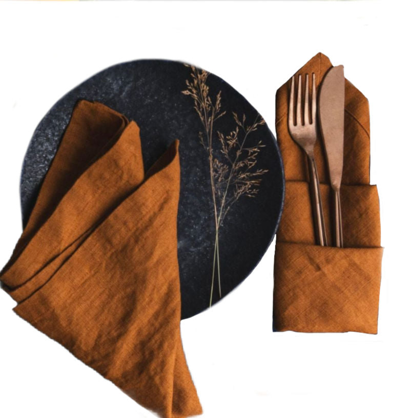 Natural French Country Cognac Linen Napkins Set of 4