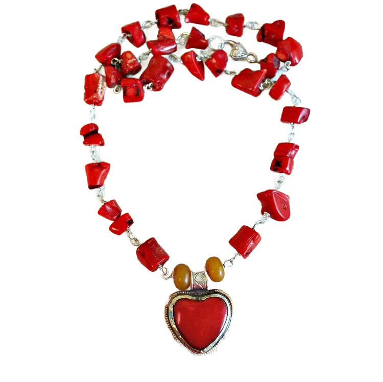 Grateful Heart Coral Red Necklace