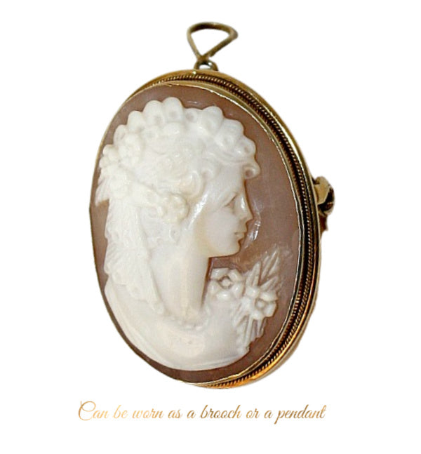 Estate Gold Cameo Pendant Portrait Brooch