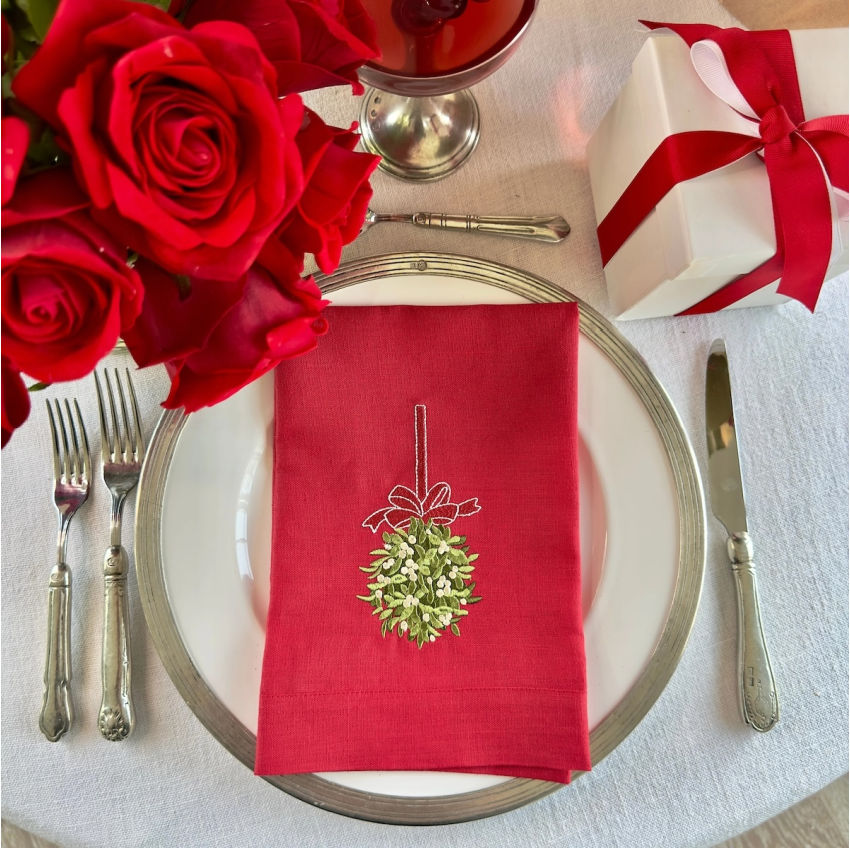 Holiday Mistletoe Ball Tri-Fold Napkin Set of 2