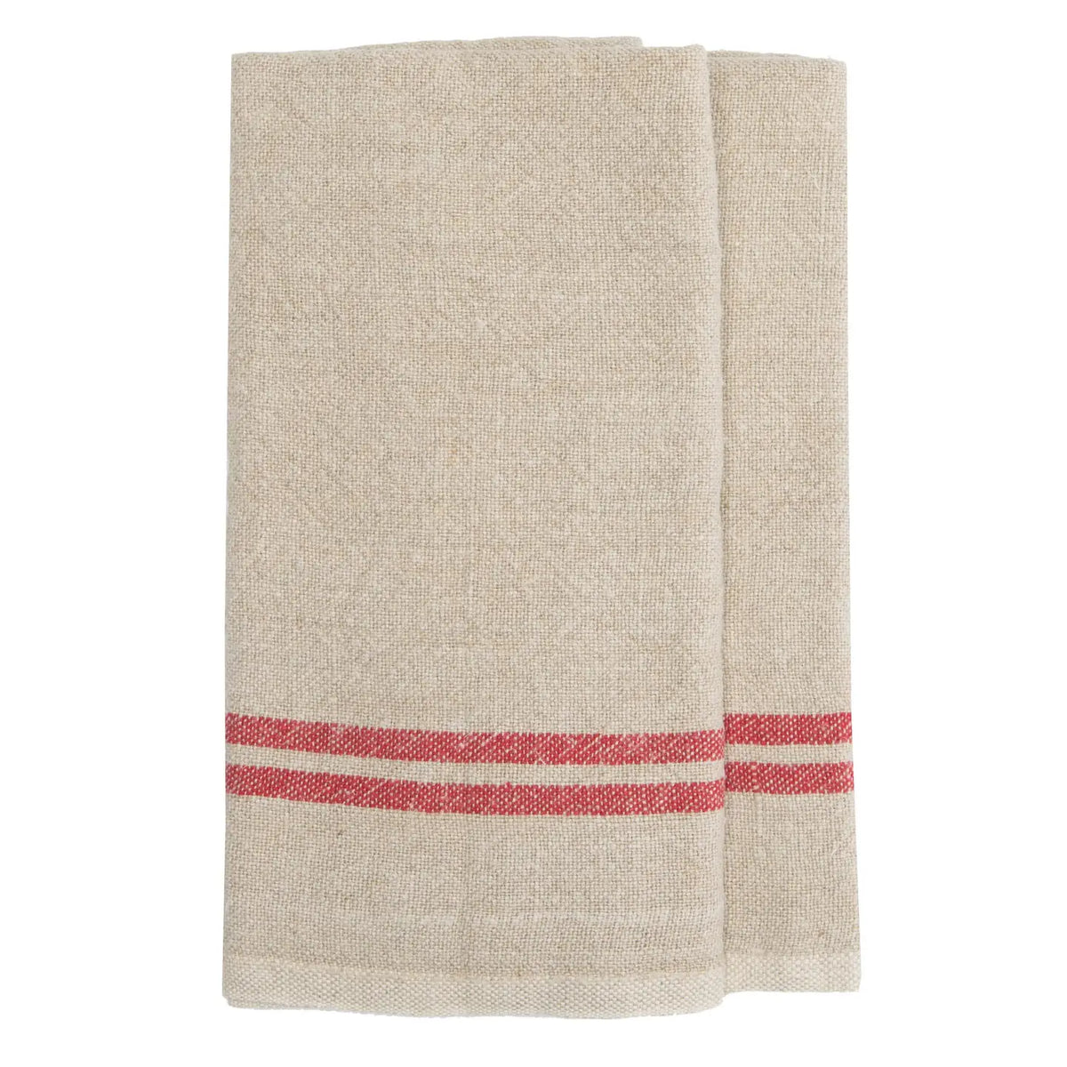 Hand woven Linen Kitchen Towels Natural &amp; Red, Set of 2