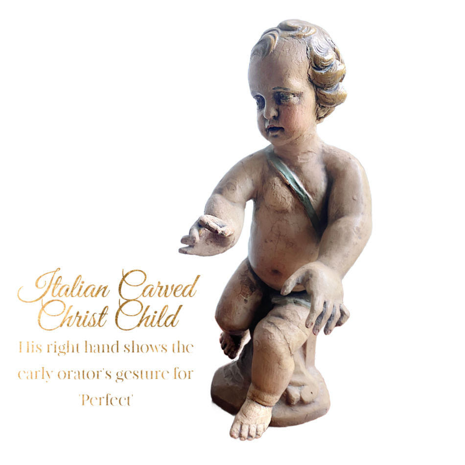 Antique Italian Baroque wood sculpture Christ Child side view