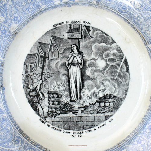 Antique 1888 French Gien Faience Story Plate Jean D'Arc Transferware #12