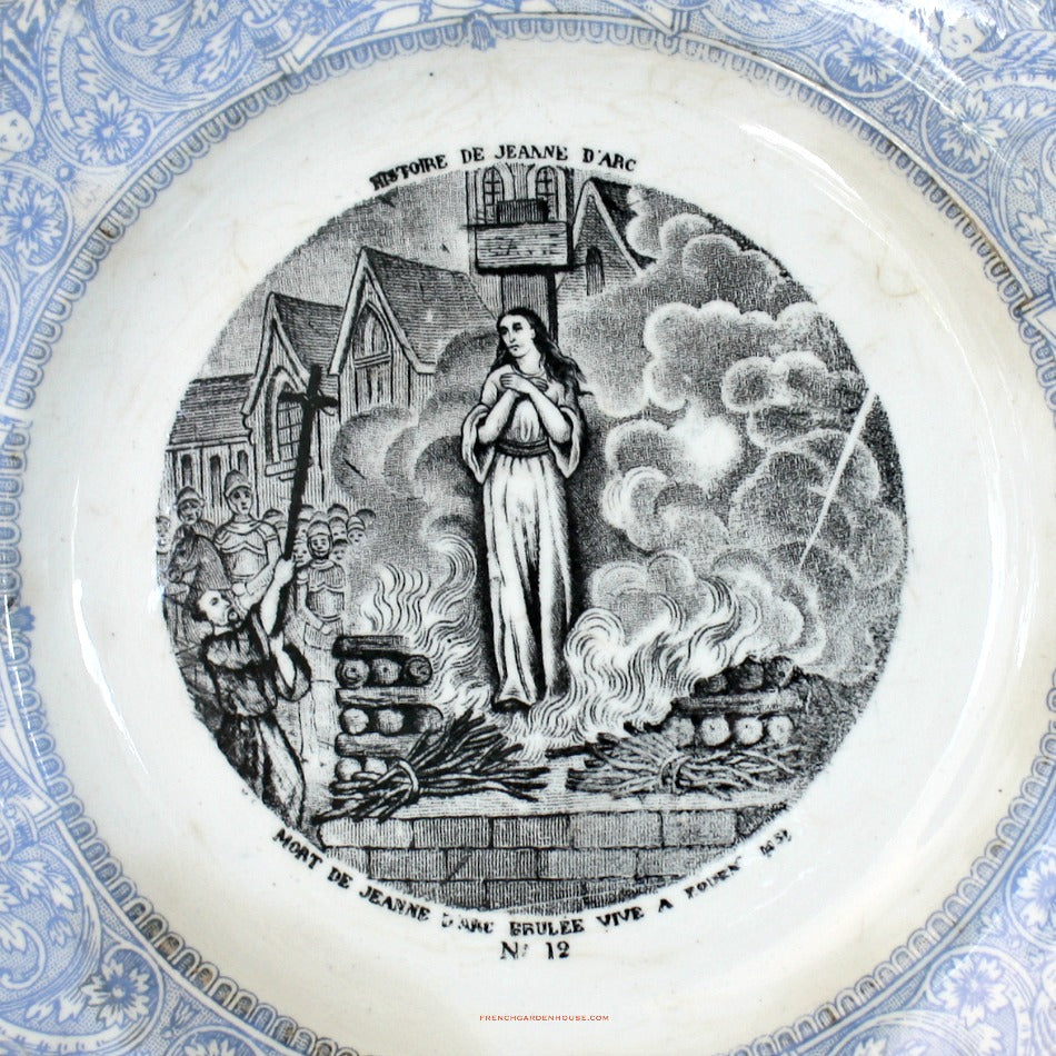 Antique 1888 French Gien Faience Story Plate Jean D'Arc Transferware #12