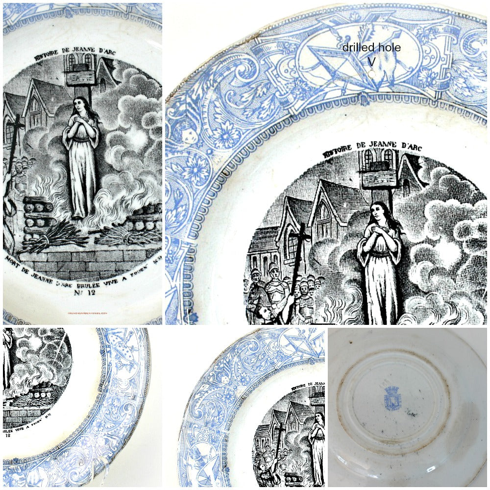 Antique 1888 French Gien Faience Story Plate Jean D'Arc Transferware #12