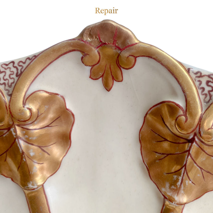 Antique Signed Hand-Painted Limoges Porcelain Cherub Bowl by Jean Pouyat Limoges with Gilt Lily Pad Handles