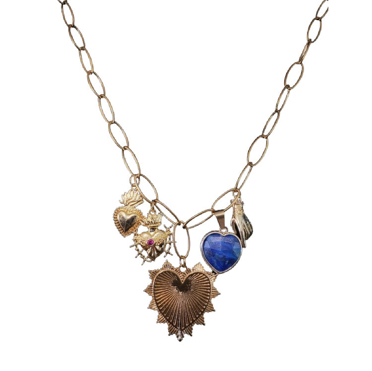 French lapis heart ex voto designer necklace