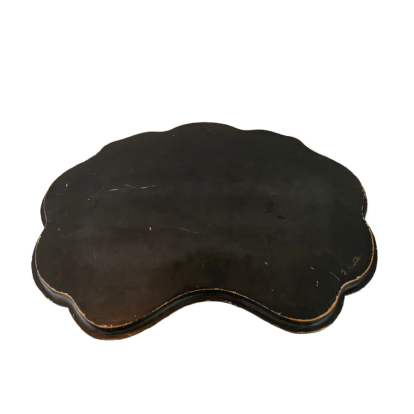 antique wooden tole tray showing surface texture and hand painting detail Back