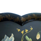 Large antique black tole tray with floral bouquet and gold detailing