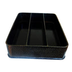 Large Napoleon III black papier-mâché cutlery tray with three compartments and painted gold stars. Elegant 19th-century French antique, functional and decorative.