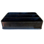 Large Napoleon III black papier-mâché cutlery tray with three compartments and painted gold stars. Elegant 19th-century French antique, functional and decorative.