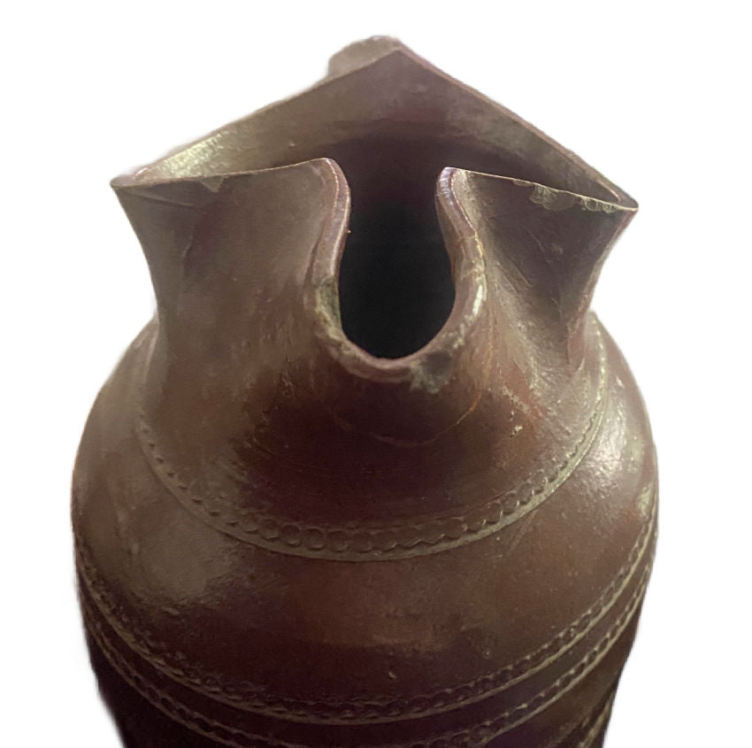 Large Antique French Pottery Wine Pitcher with Twig Handle