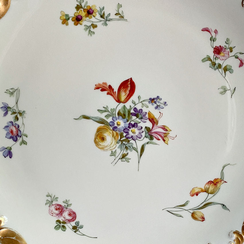 Antique Limoges serving platter by Tressemann & Vogt for Burley & Co Chicago, hand-painted florals with ornate scalloped gilt rim. Elegant and increasingly rare to find.