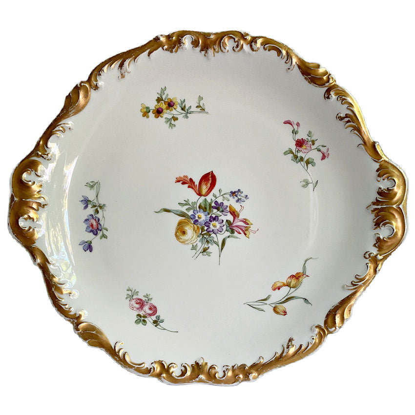 Antique Limoges serving platter by Tressemann &amp; Vogt for Burley &amp; Co Chicago, hand-painted florals with ornate scalloped gilt rim. Elegant and increasingly rare to find.