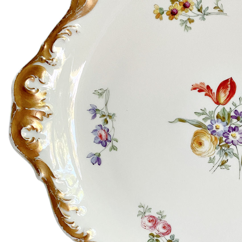 Antique Limoges serving platter by Tressemann &amp; Vogt with ornate scalloped gilt rim. Elegant and increasingly rare to find.