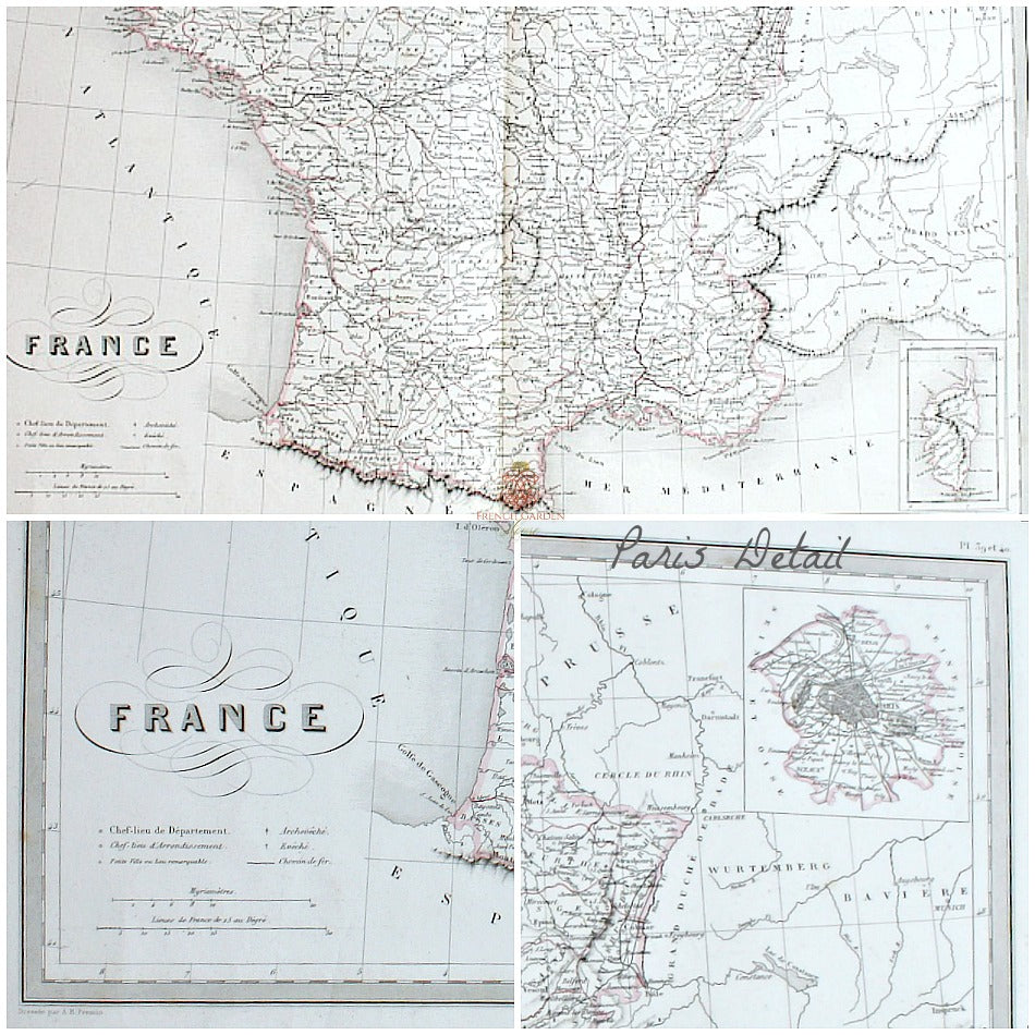 Antique Hand Colored Engraved Map France Fremin