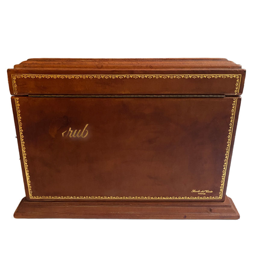 Large Vintage Scuola del Cuoio Firenze Leather Letter Box with Lid & 22kt Gold Tooling – Coffret à Courrier