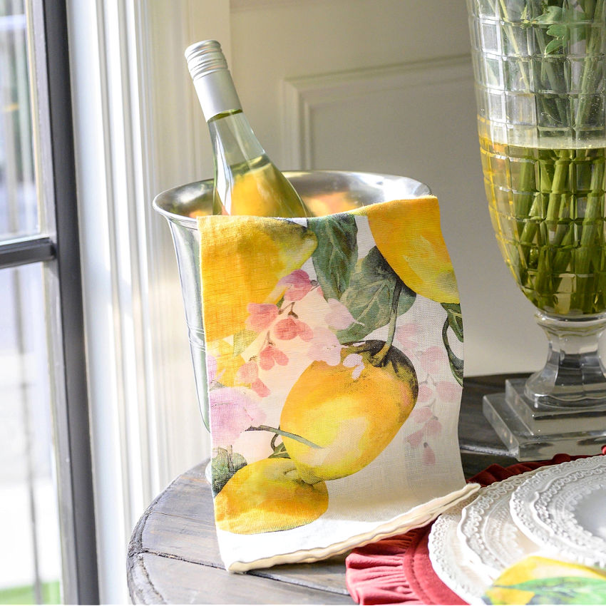 Lemon tea towel on a champagne bucket