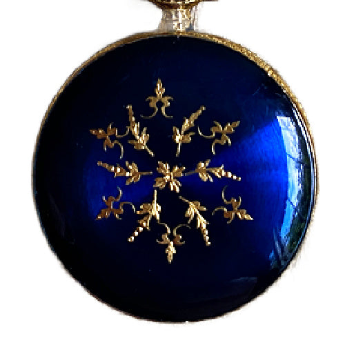 Cobalt blue enamel bow pin watch with Liga movement, a refined decorative jewel for your collection.