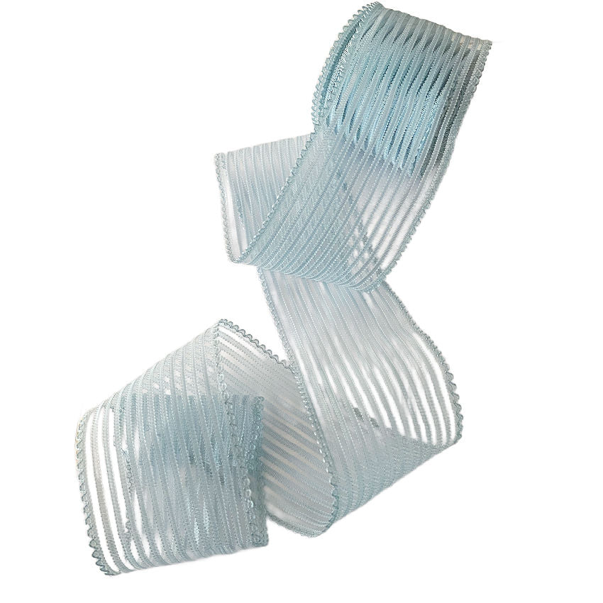 Light blue luxury striped ribbon for gifts and home decor.