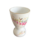 Antique Limoges hand painted egg cup with bird and butterflies foxglove