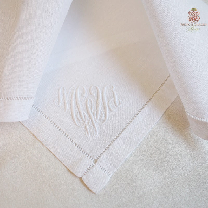 antique European linen napkins with drawnwork border
