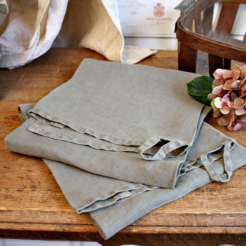 organic French green linen towel