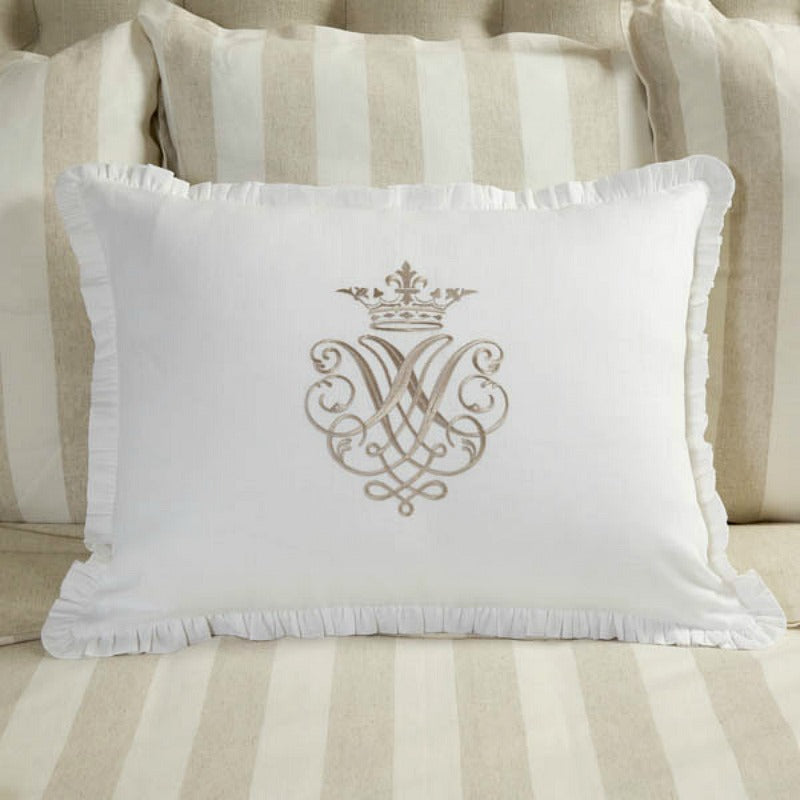 Luxury Linen Embroidered White Pillow Sham with Taupe Set of 2