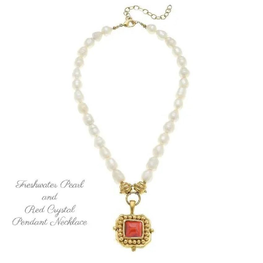 London Pearl Necklace with Red Pendant