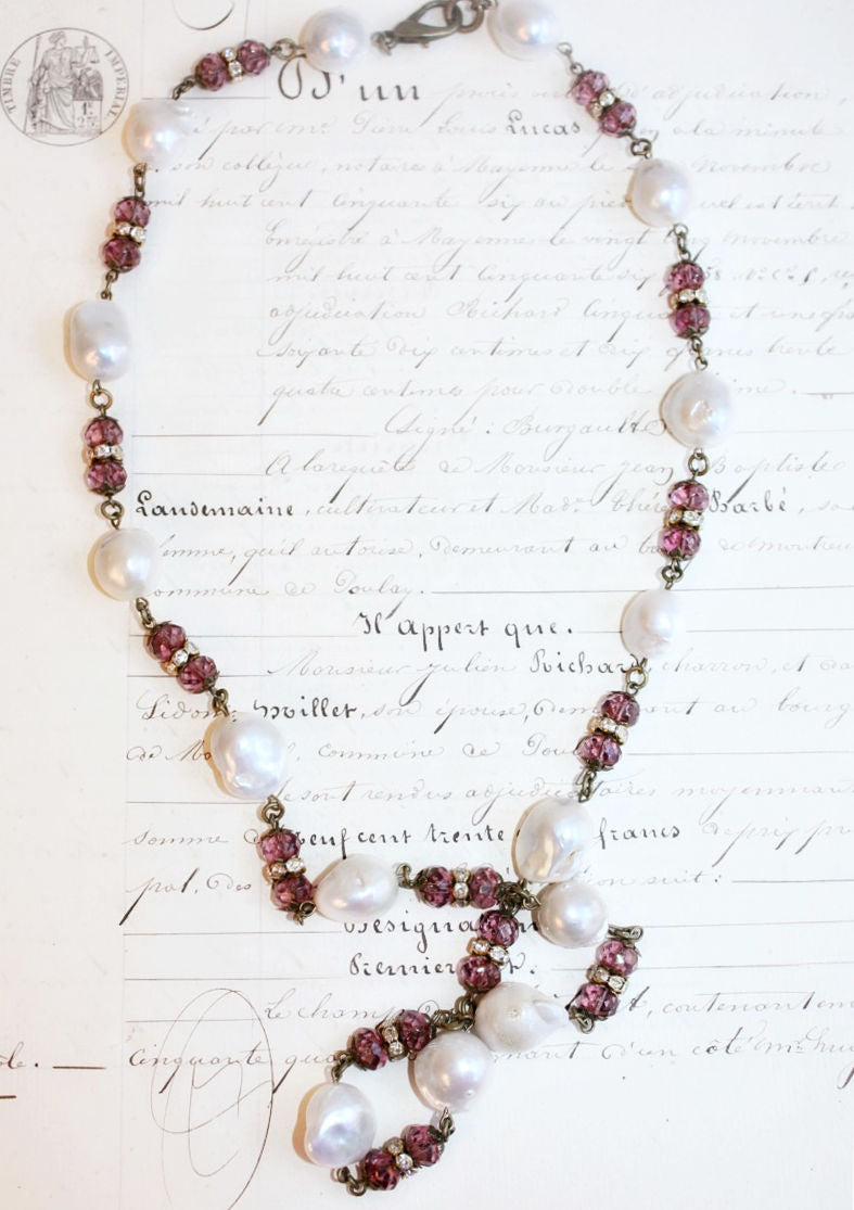 Fresh water pearl and purple amethyst necklace one of a kind