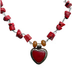 Statement necklace with gorgeous bamboo coral, in a luscious deep red. Local folklore says coral attracts love and prosperity. Hand made USA.