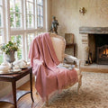 Hand dyed baby alpaca blanket styled in elegant European country home