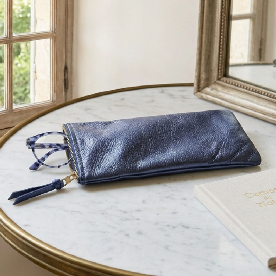 Elyse Lapis leather eyeglass case