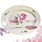 Handwoven French lavender wand crafted in the traditional Provençal style. High essential oil fragrance, elegant for home or gifting on antique rose platter by Meissen