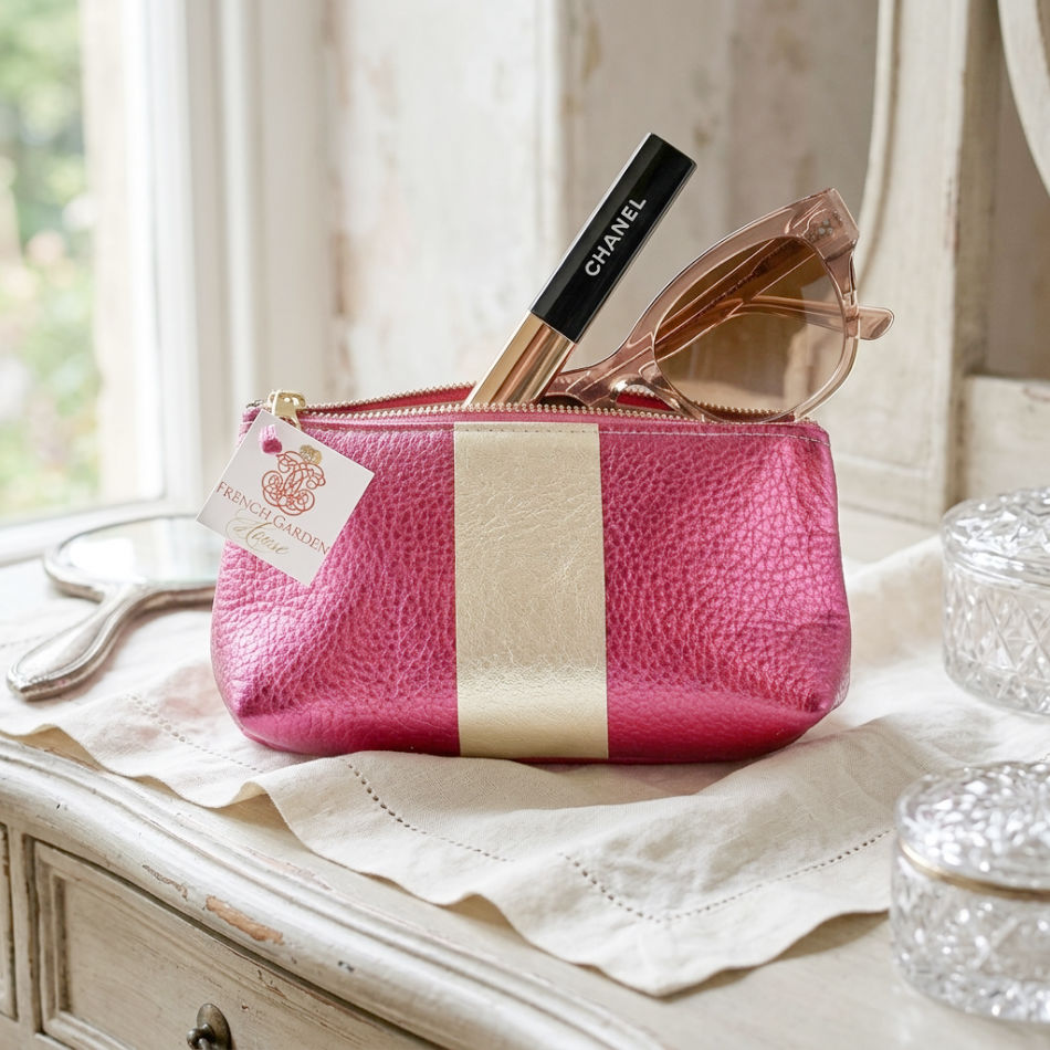 Brigitte metallic Cerise and Gold leather make-up bag