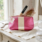 Brigitte metallic Cerise and Gold leather make-up bag