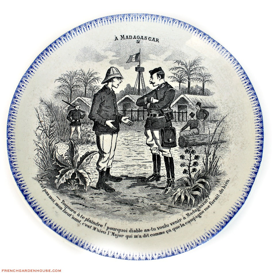 19th Century French Military Faience Plates Assiettes Parlantes Set of 3