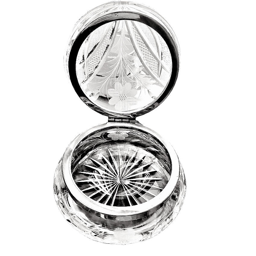 Magnificent Antique Pairpoint American Brilliant Period Cut Crystal Jewelry Casket with Intricate Floral Engraving