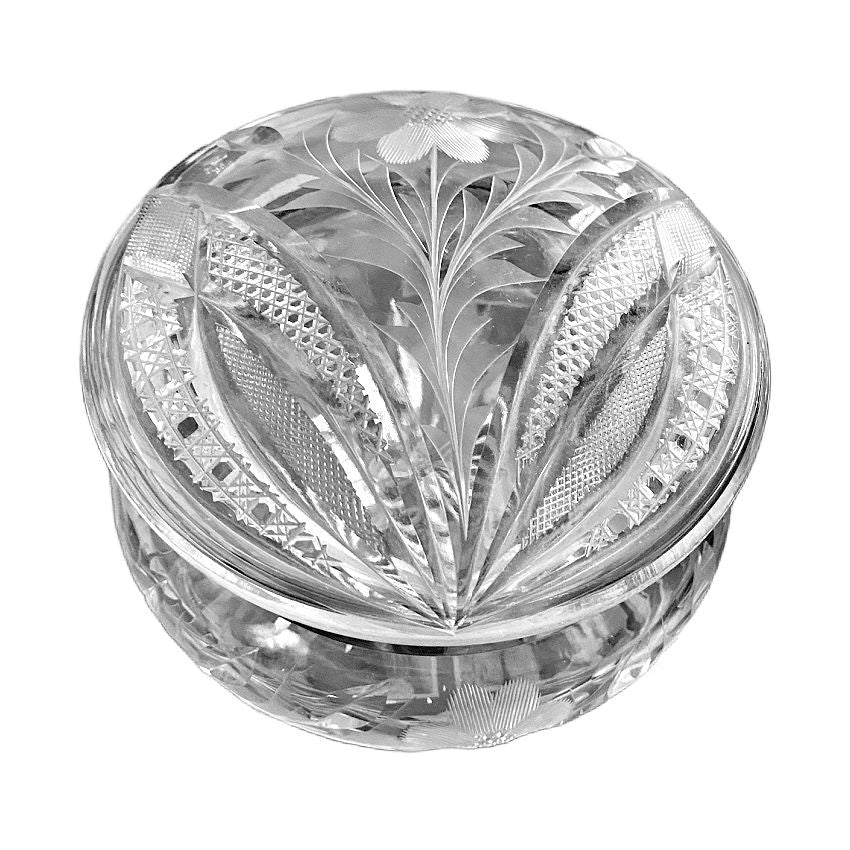 Antique Pairpoint crystal and silver jewelry casket with floral design
