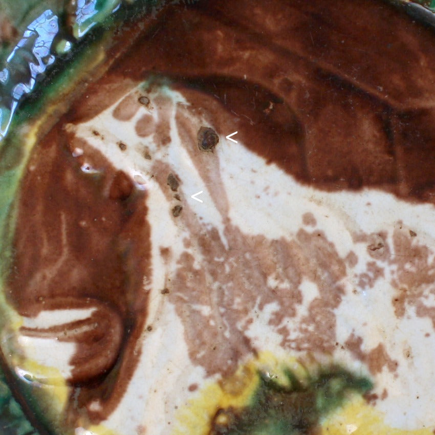 Antique Majolica Dog Platter