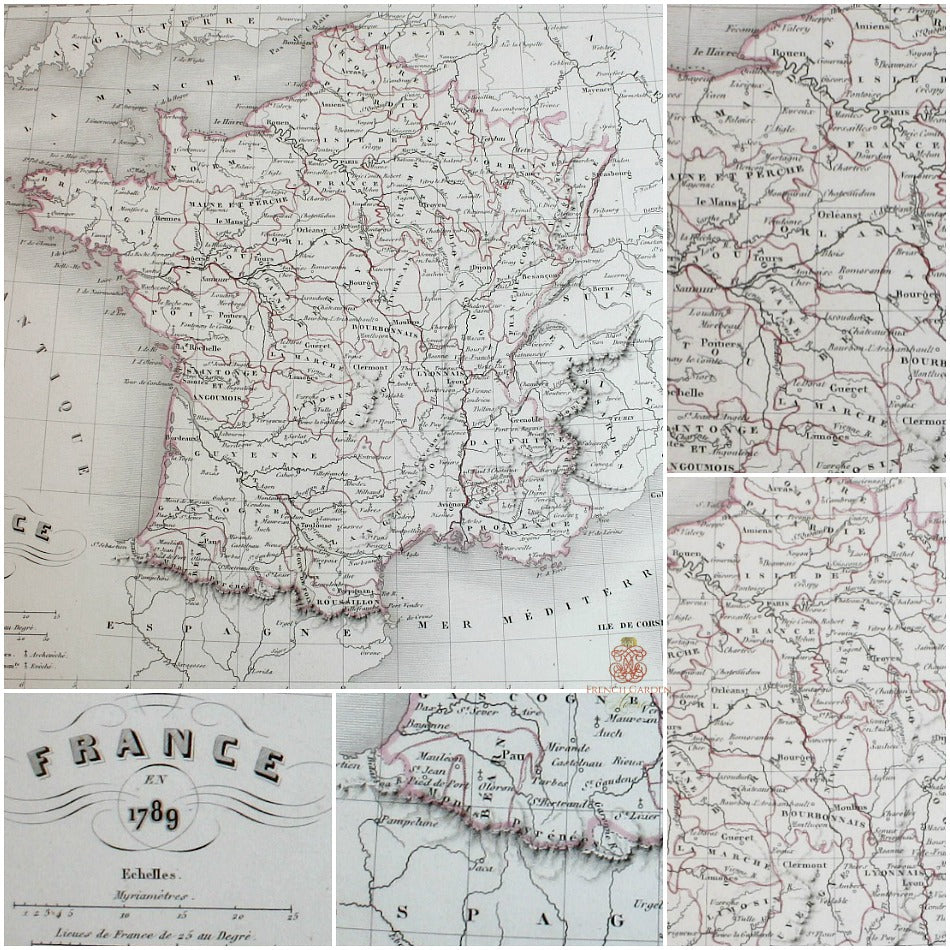 Antique Engraved Hand Colored Map of France 1789